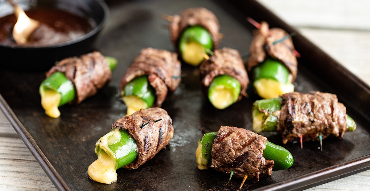 Sirloin wrapped jalapeño poppers