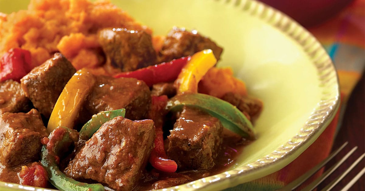 mexican beef stew with sweet potato mashers