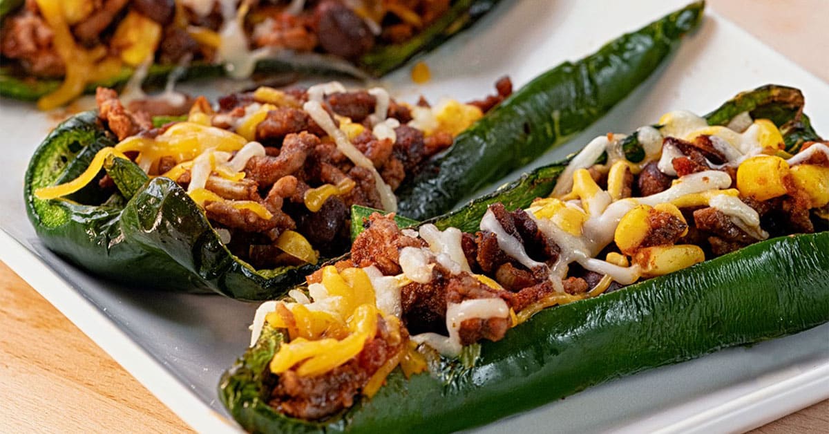 Air fryer ground beef stuffed poblanos