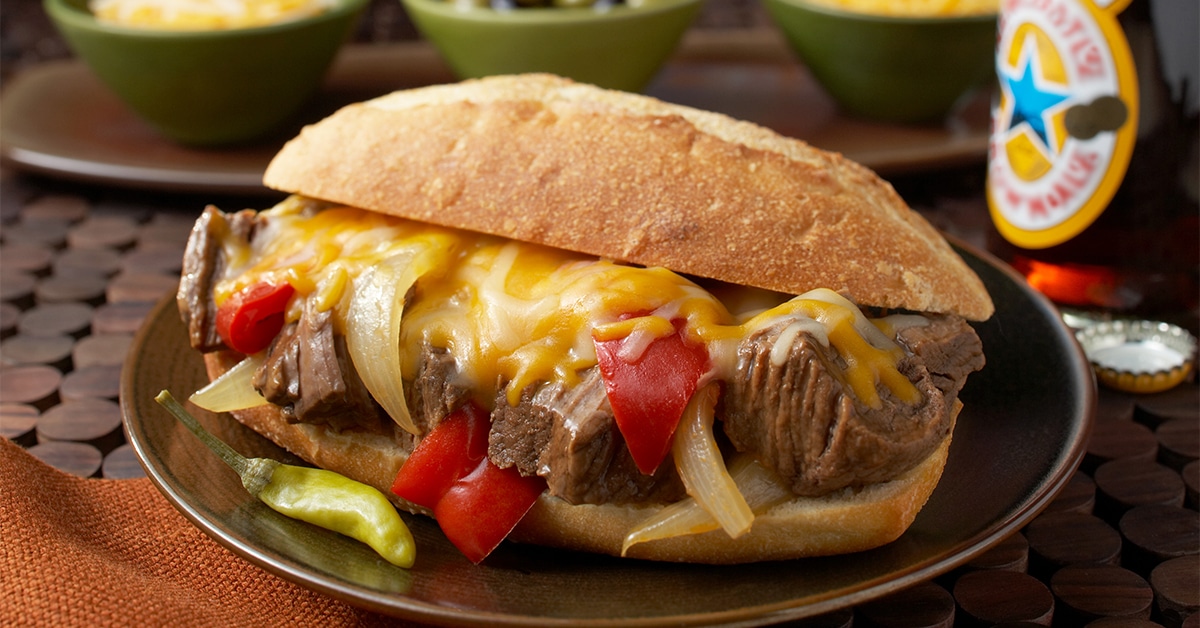 sweet onion pepper beef sandwich