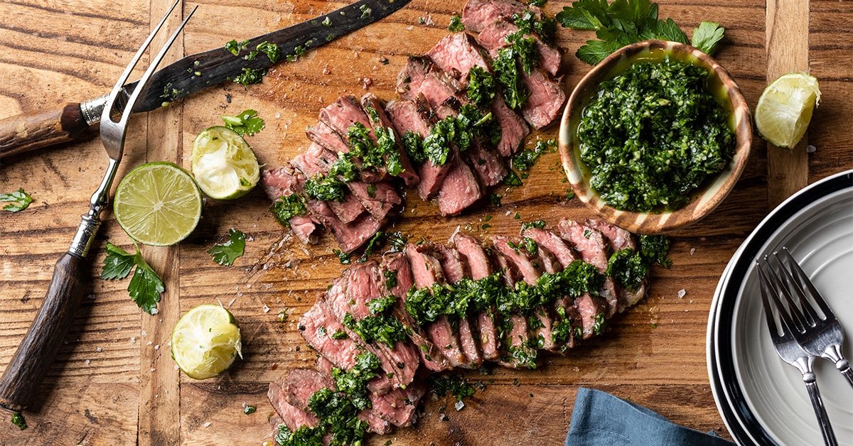 Chimichurri-marinaded strip filets