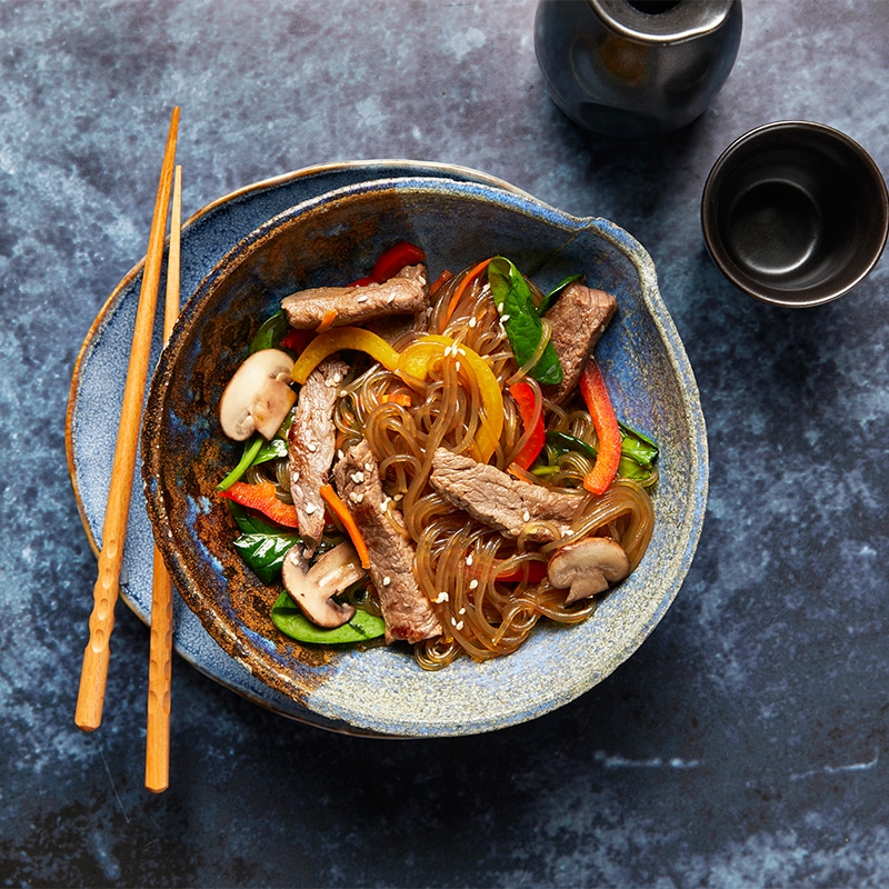 Japchae Korean Beef Stir-Fry with Glass Noodles