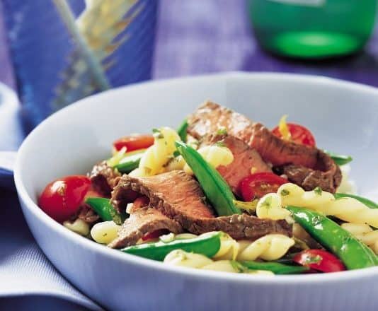 Sirloin Sugar Snap Pea Pasta Salad
