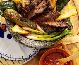 Grilled Beef Flank Steak and Vegetable Molcajete