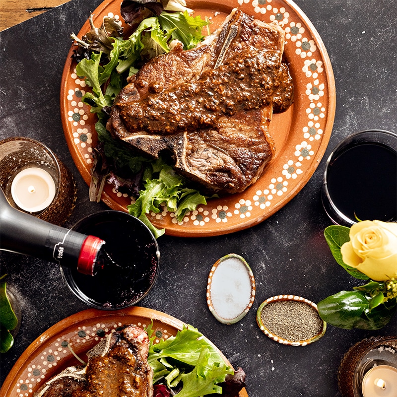 T-bone Steaks with Salsa Macha