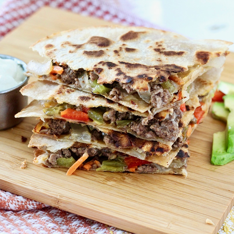 Cheesy Ground Beef & Veggie Quesadillas