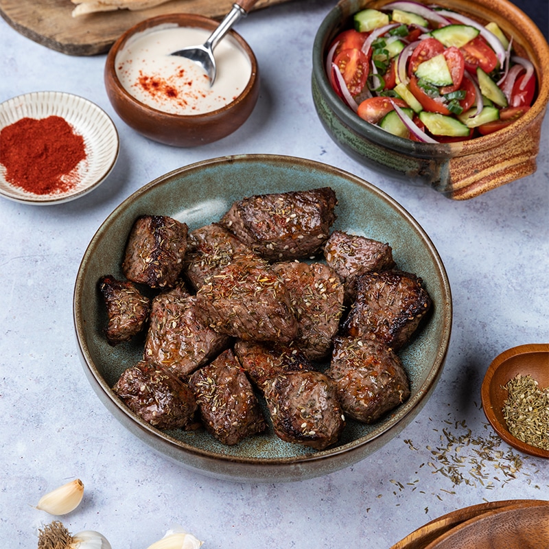 Air Fryer Za’atar Beef Bites with Tahini Sauce