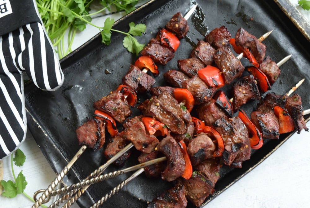 Thai Beef Kebabs with Grapefruit Cucumber Salad